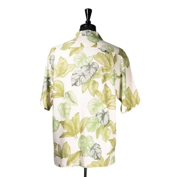 Hilo Hattie Mens Hawaiian Shirt Small Green Floral 100% Silk Aloha Beach Resort - Picture 2 of 8